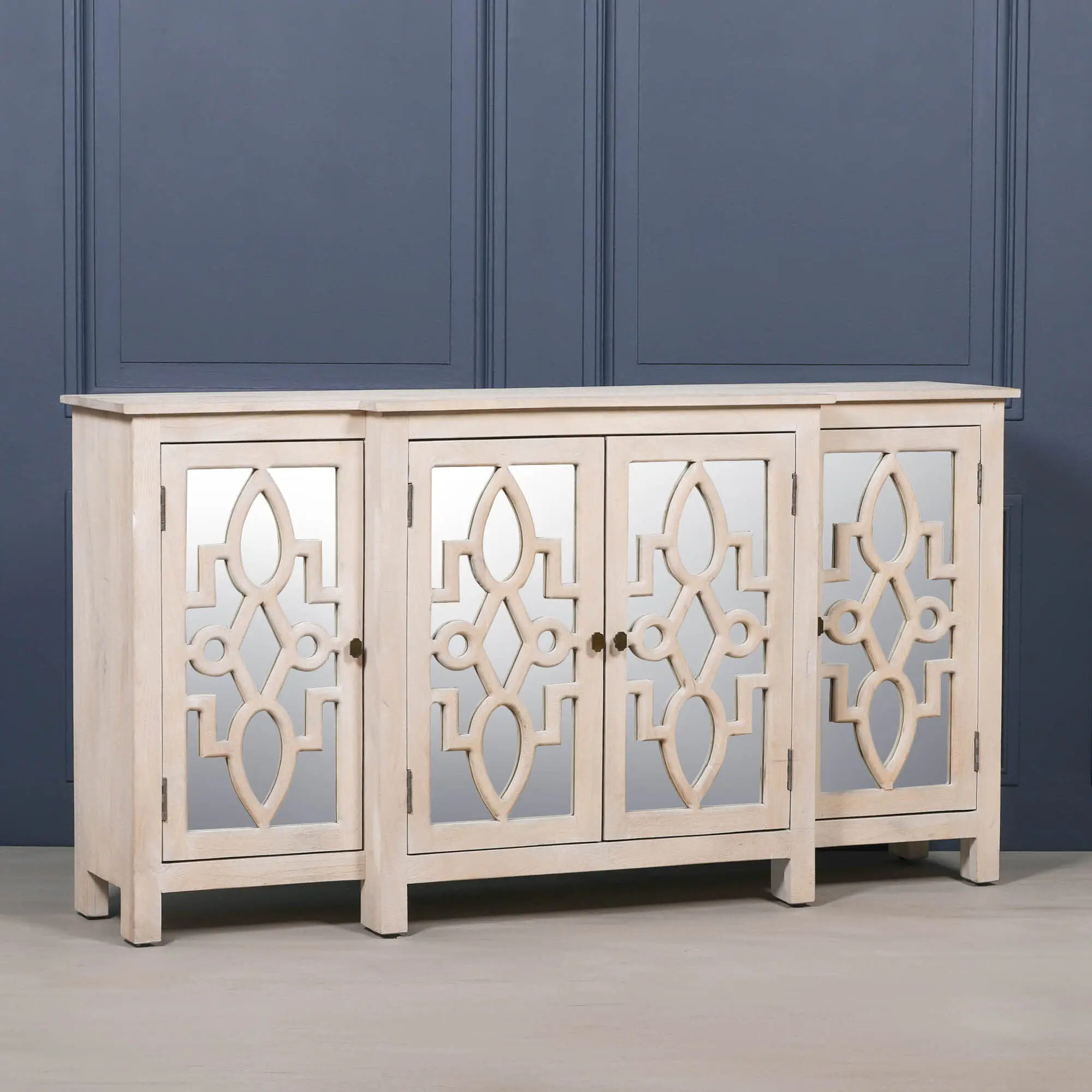 Wooden 4 Door Mirrored Breakfront Sideboard with Brass Handles - Image 3