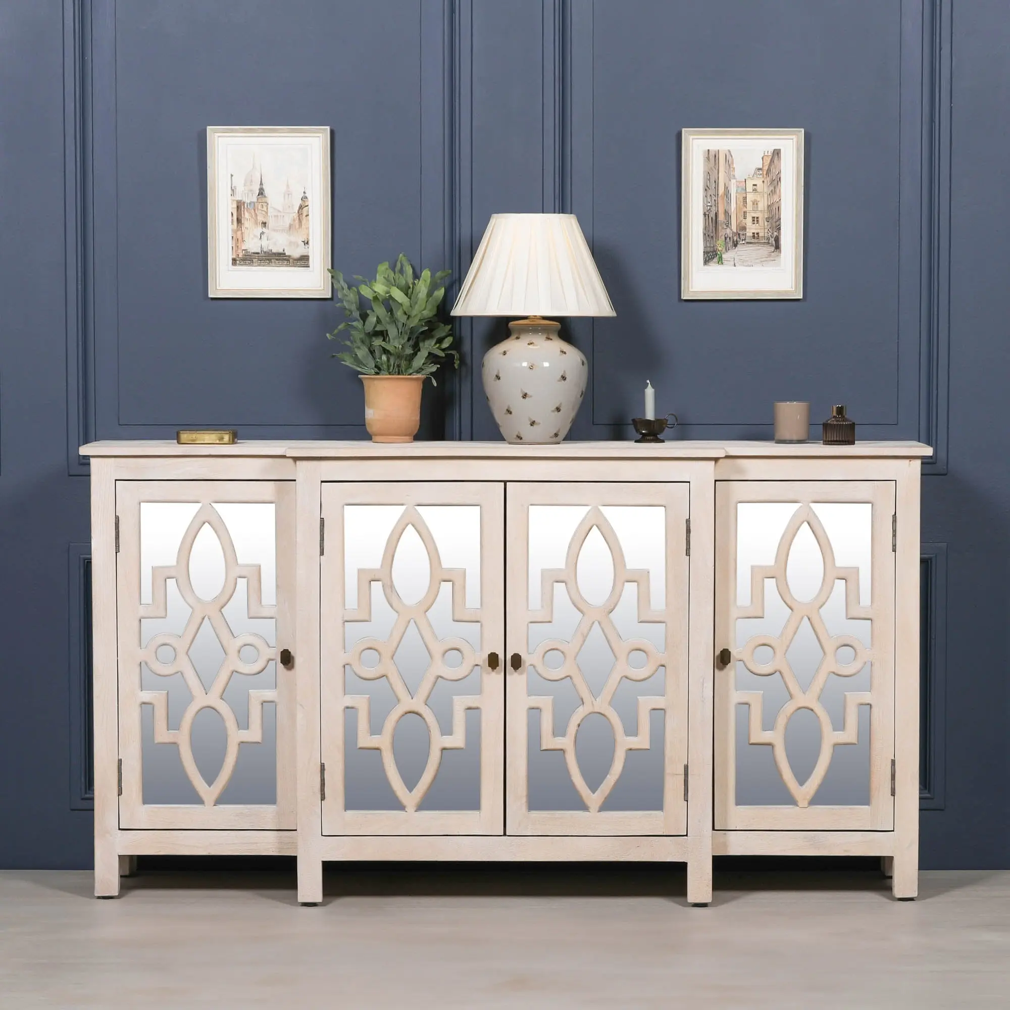 Wooden 4 Door Mirrored Breakfront Sideboard with Brass Handles - Image 6