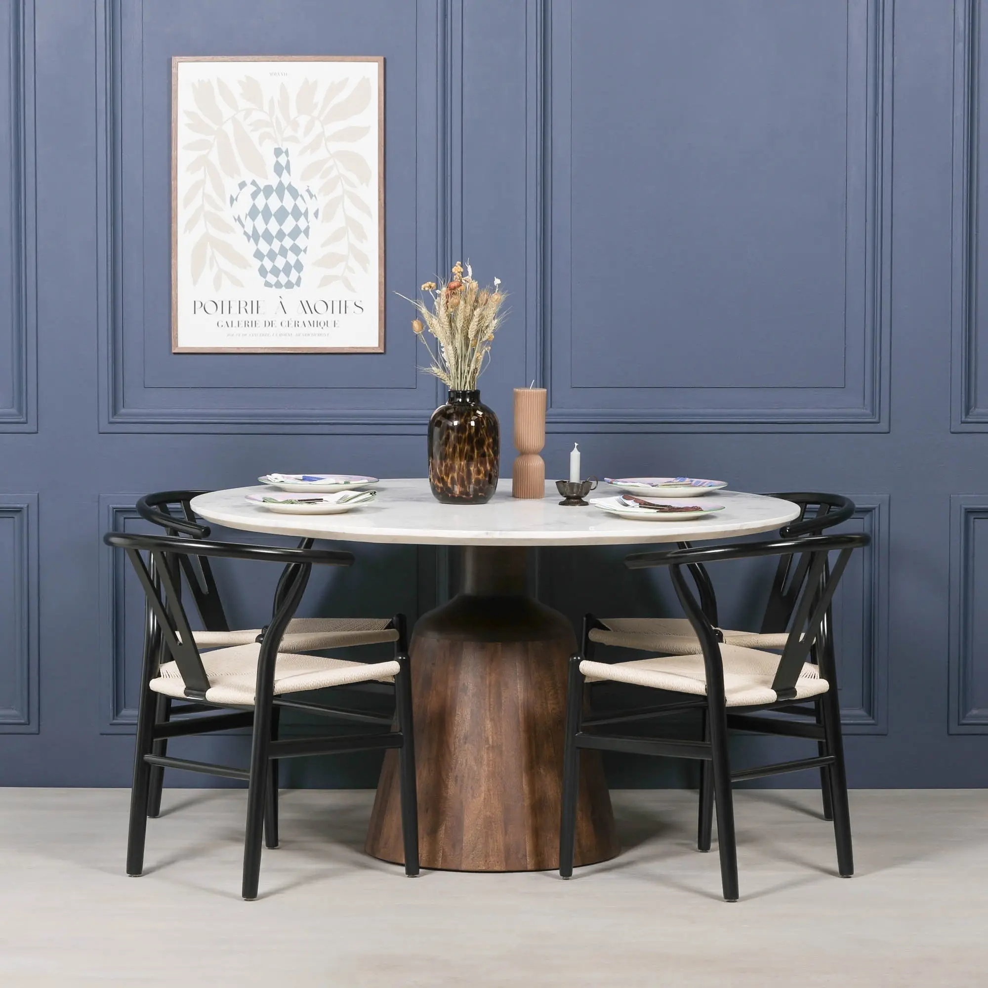 Wooden Acacia Natural Marble Top Dining Table - Image 5