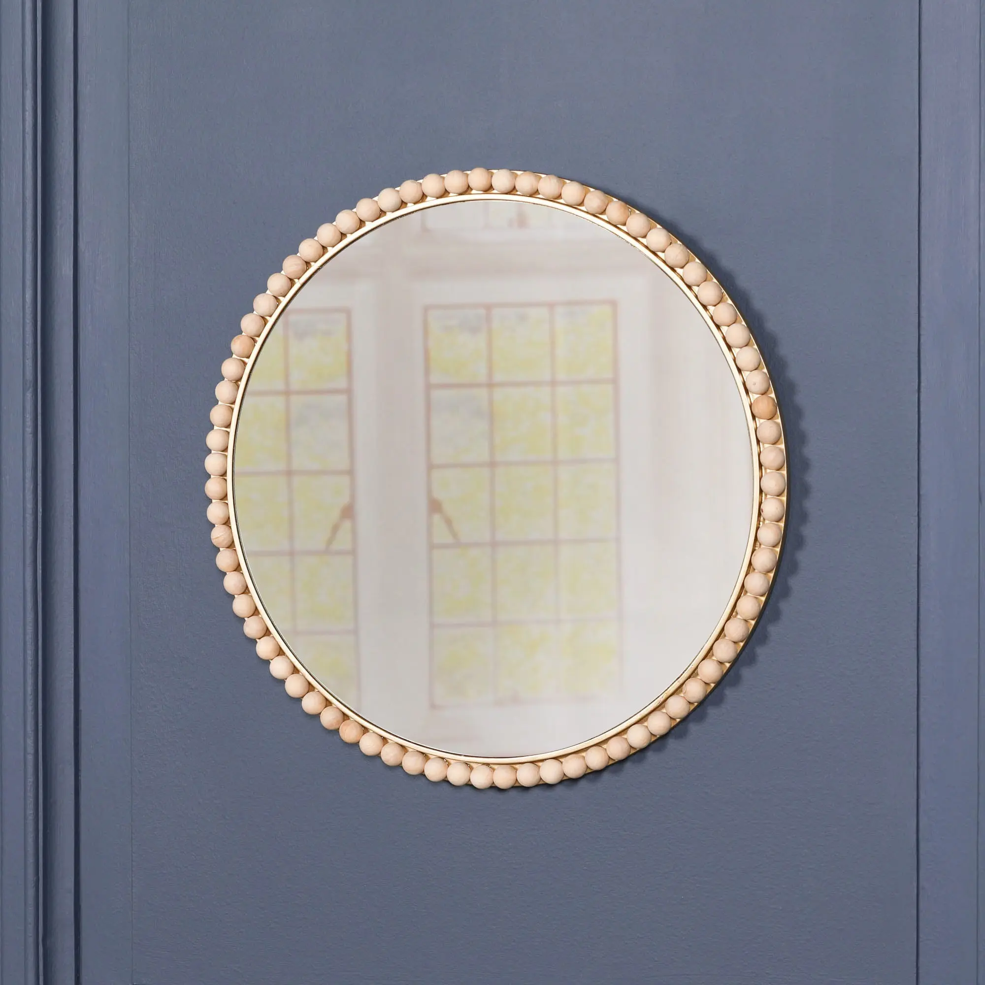 Wooden Bobble Round Wall Mirror with Gold Frame - Image 3
