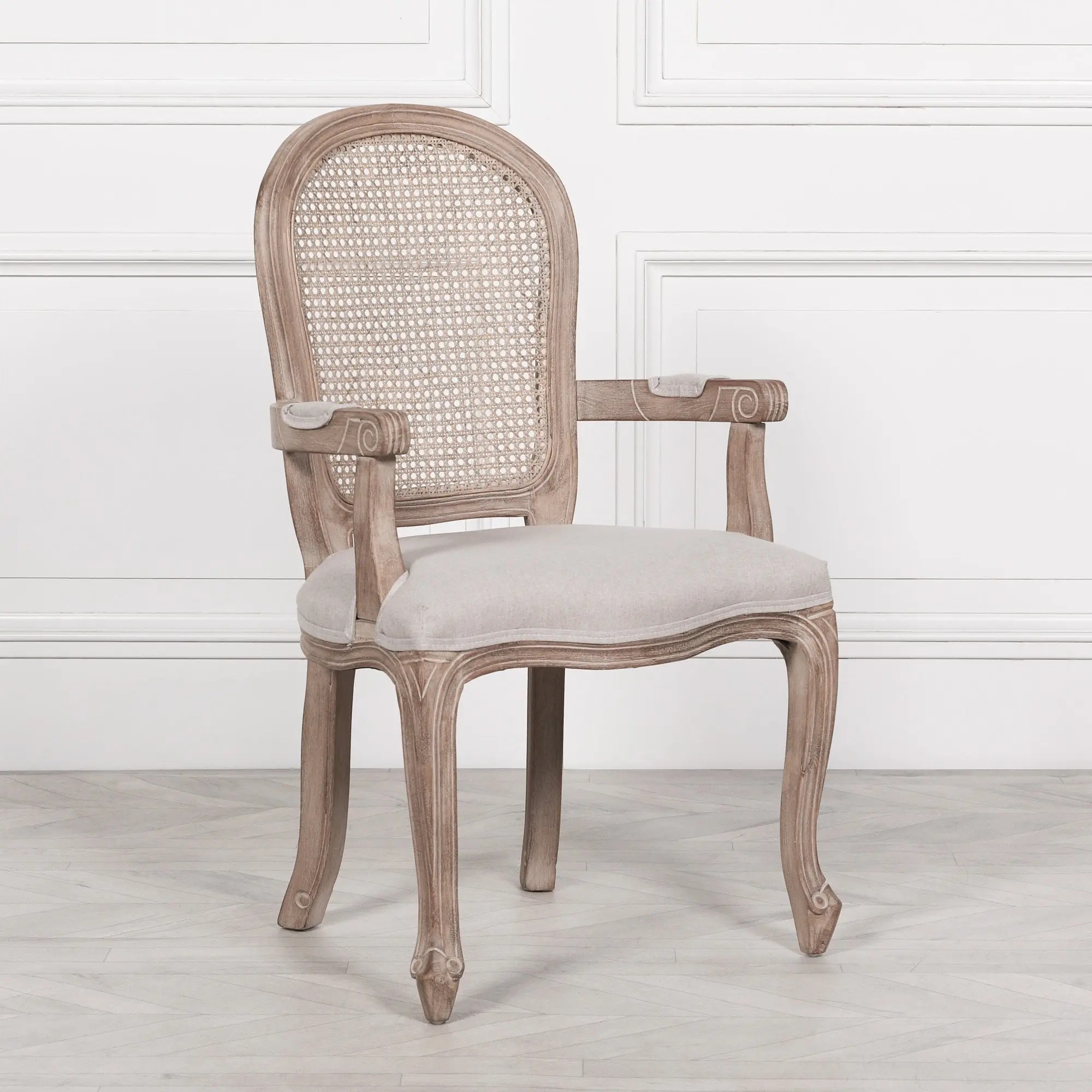 Wooden Carver Louis Upholstered Dining Armchair – Classic French Style with Linen Seat - Image 20