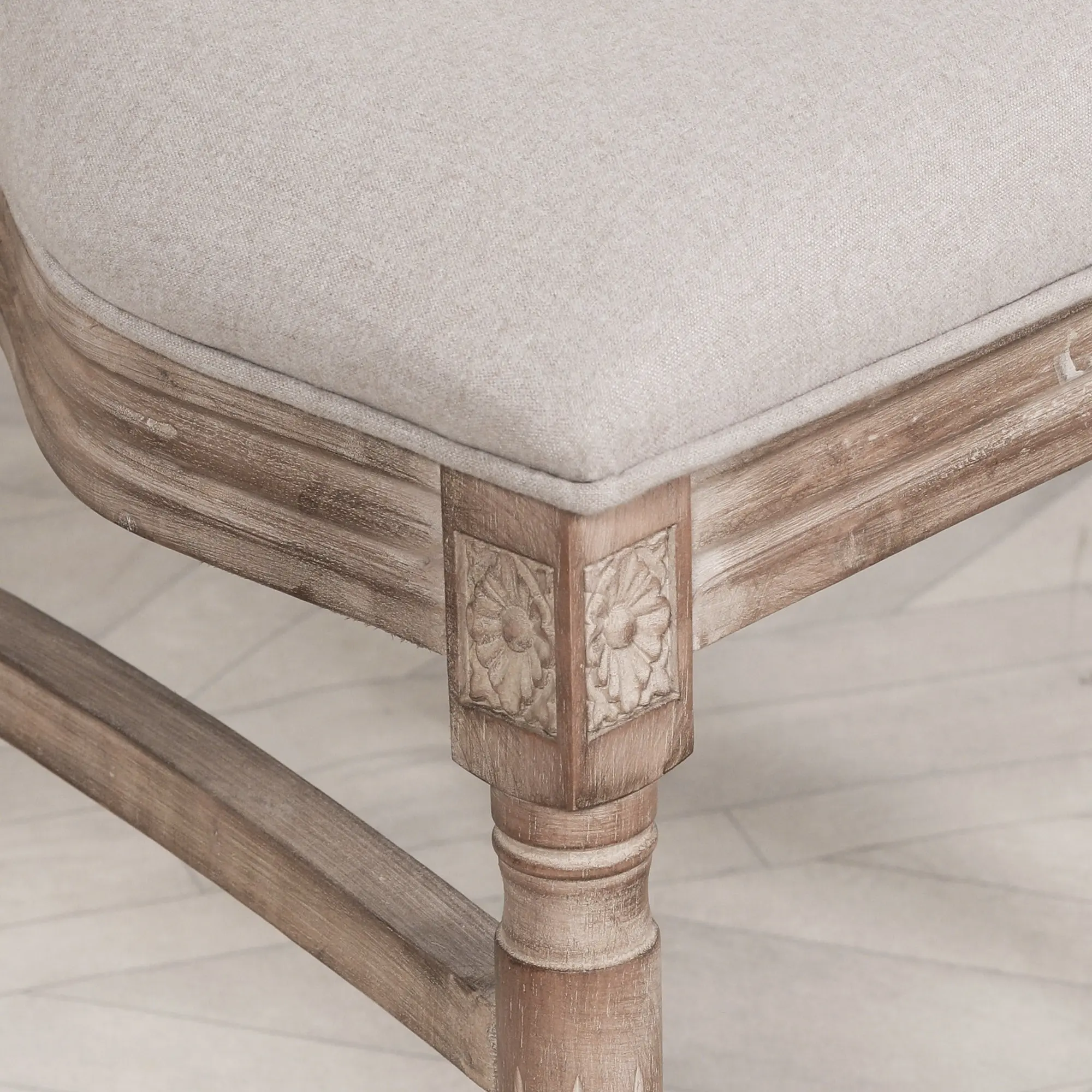 Wooden Louis Upholstered Square Rattan Back Dining Chair - Image 15