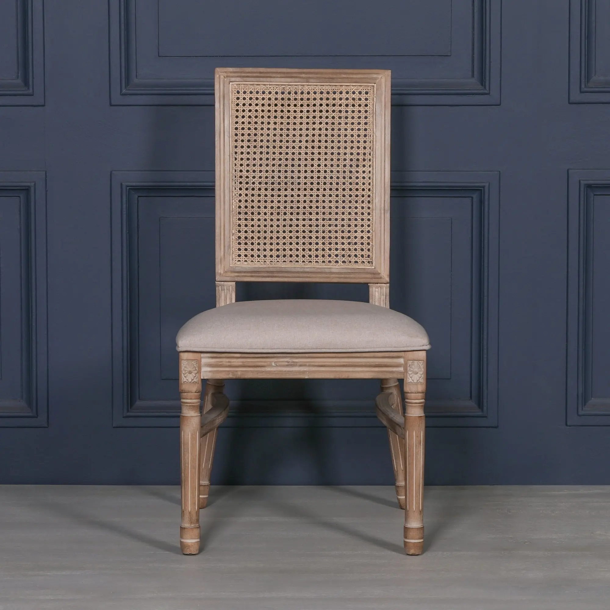 Wooden Louis Upholstered Square Rattan Back Dining Chair - Image 19