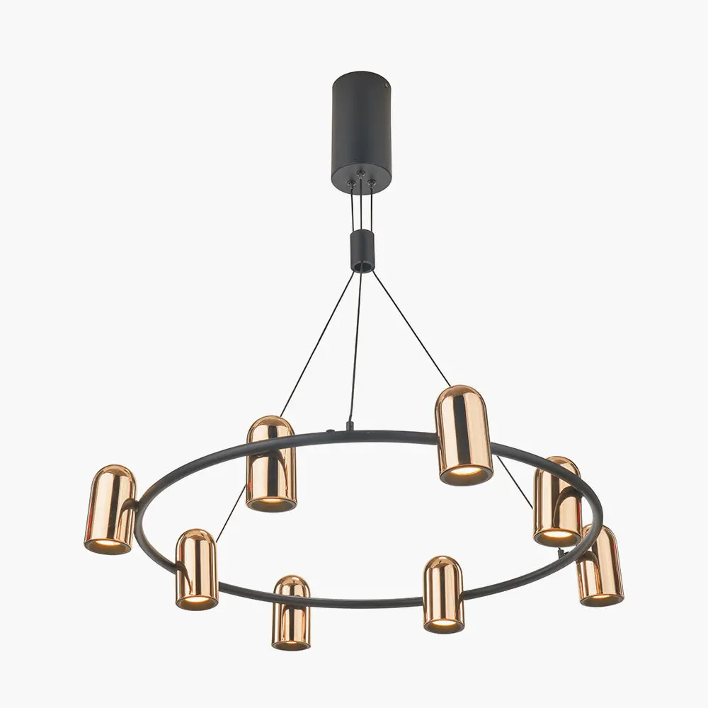 Xena Black and Rose Gold Metal 8 Light LED Pendant - Image 3