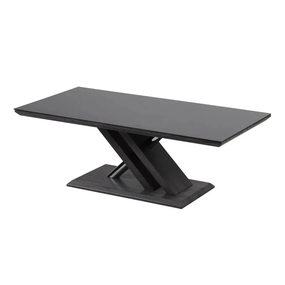 Xenia Glass Black and Walnut Coffee Table - Modern Statement Centrepiece - Image 3