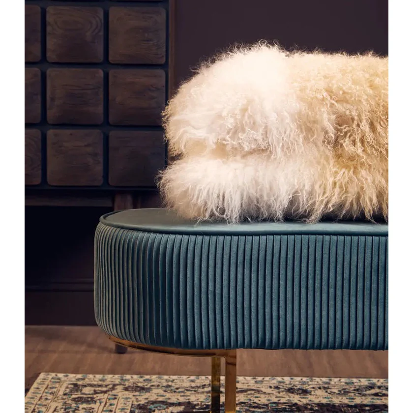Zamora Green Velvet Ottoman Bench with Gold Legs - Image 13