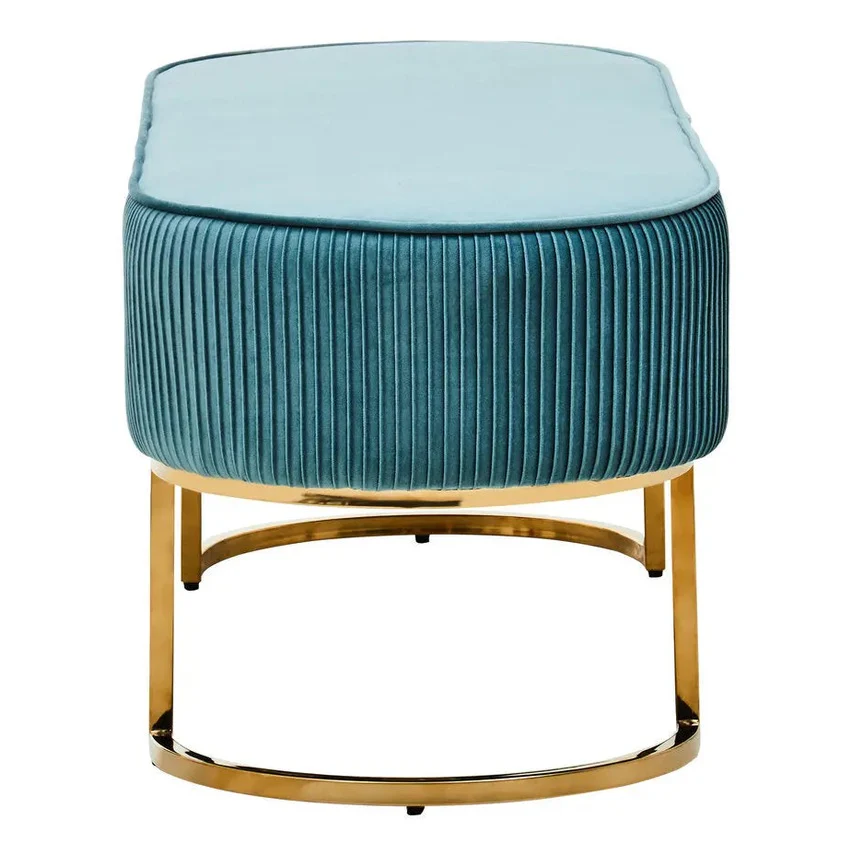 Zamora Green Velvet Ottoman Bench with Gold Legs - Image 15