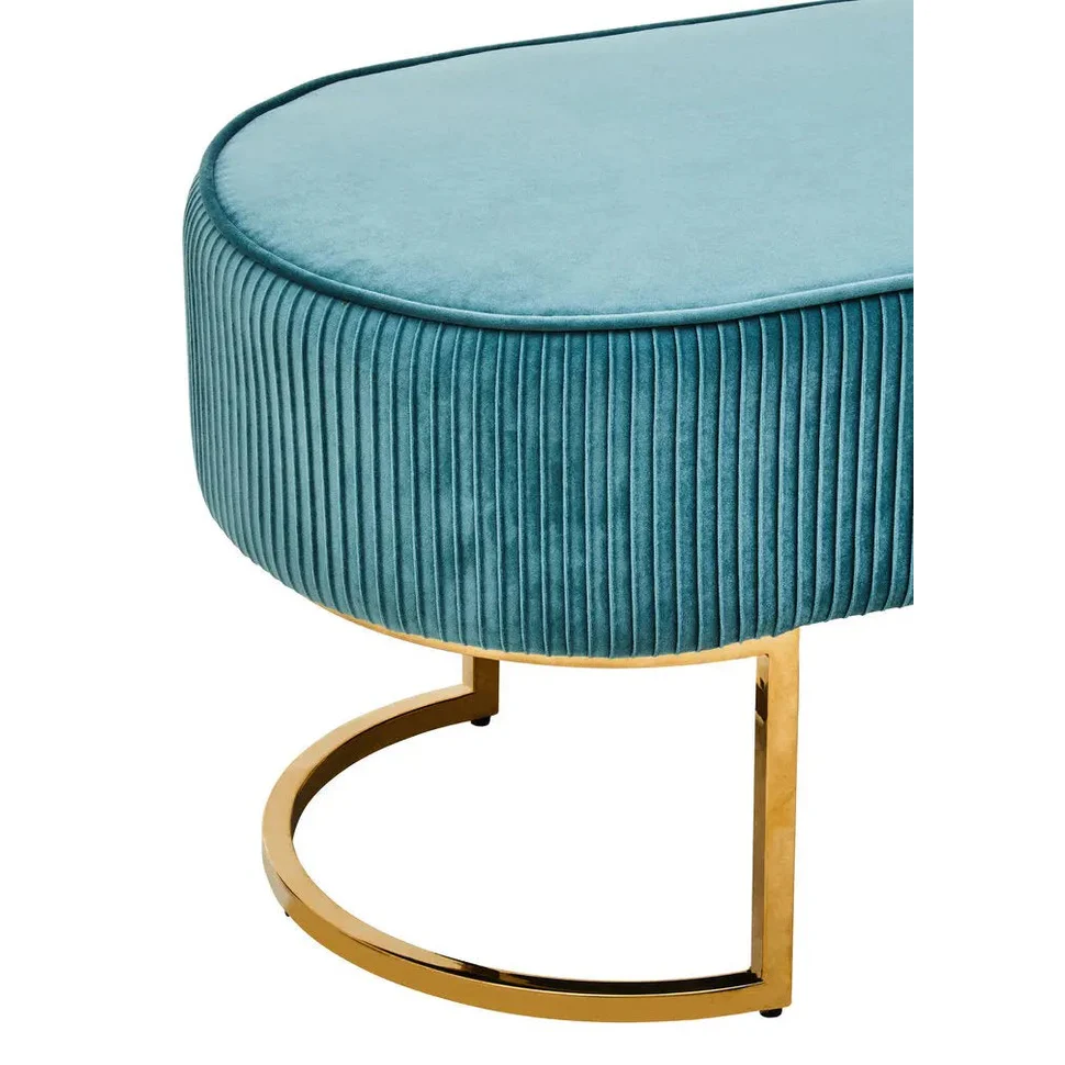 Zamora Green Velvet Ottoman Bench with Gold Legs - Image 4