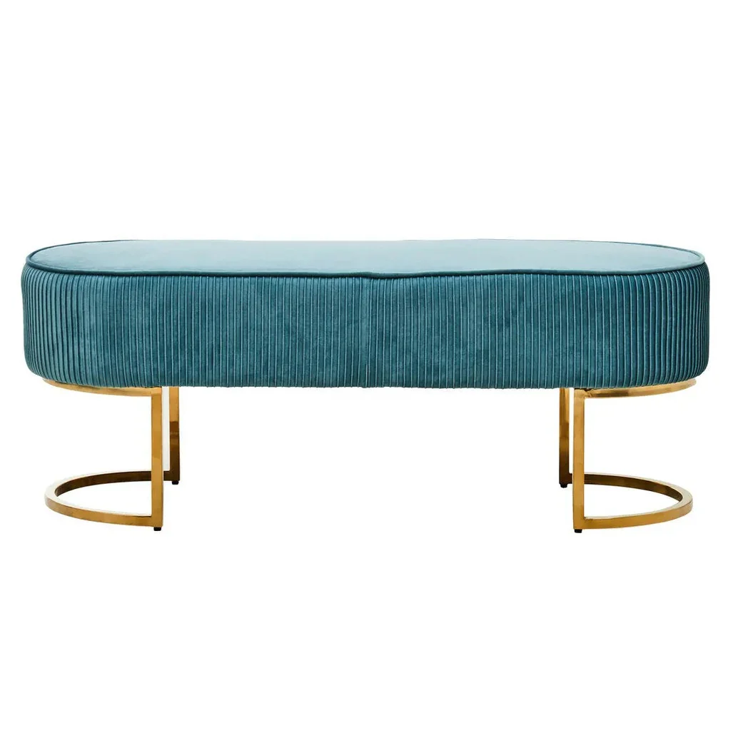 Zamora Green Velvet Ottoman Bench with Gold Legs - Image 9