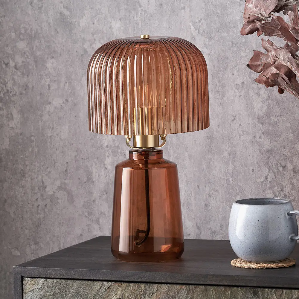 Zandra Orange Ribbed Glass Table Lamp - Image 4
