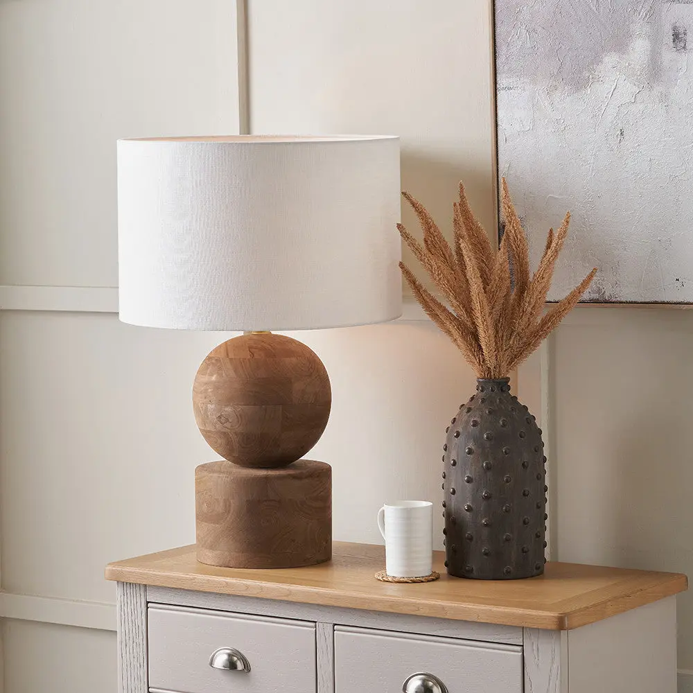 Ziva Antique Brown Round Wood Table Lamp Base - Image 7